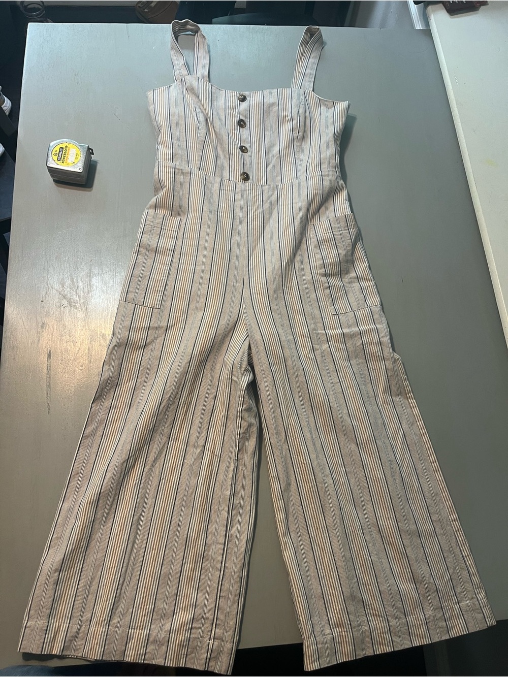 English Factory Cream and Blue Striped Wide-Leg Jumpsuit